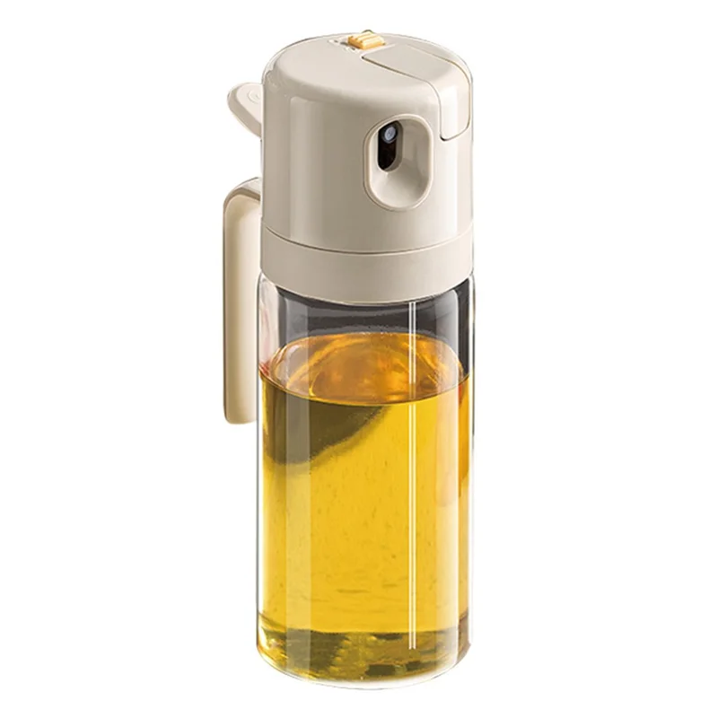 2 en 1 550 ml Botella de Aceite de Cocina con Atomizador y Vertido Botella Dosificadora de Aceite de Vidrio Antigoteo - Blanco