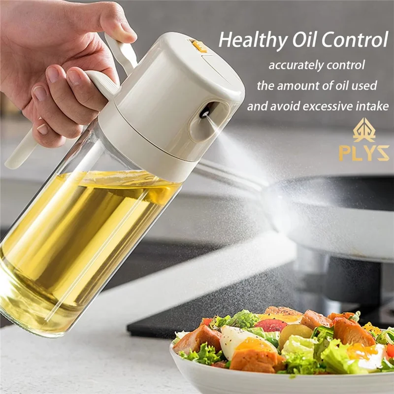 2 en 1 550 ml Botella de Aceite de Cocina con Atomizador y Vertido Botella Dosificadora de Aceite de Vidrio Antigoteo - Blanco