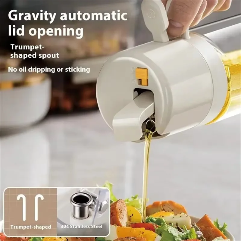 2 en 1 550 ml Botella de Aceite de Cocina con Atomizador y Vertido Botella Dosificadora de Aceite de Vidrio Antigoteo - Blanco