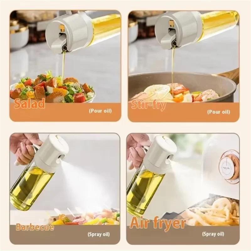 2 en 1 550 ml Botella de Aceite de Cocina con Atomizador y Vertido Botella Dosificadora de Aceite de Vidrio Antigoteo - Blanco