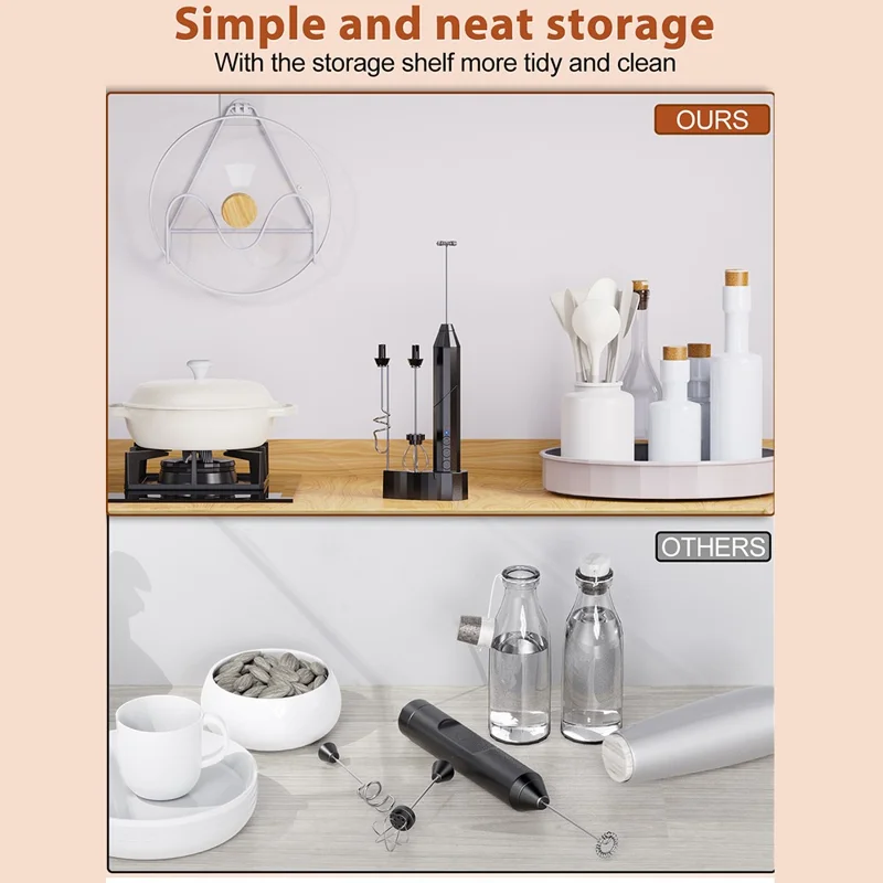 Elektrischer Milchaufschäumer aus Edelstahl, Schaumzubereiter für Kaffee, faltbarer Schneebesen mit 3 austauschbaren Aufsätzen – Schwarz