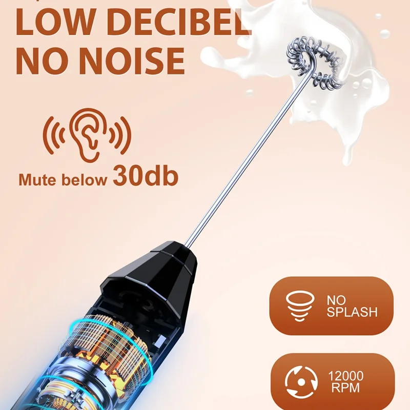 Elektrischer Milchaufschäumer aus Edelstahl, Schaumzubereiter für Kaffee, faltbarer Schneebesen mit 3 austauschbaren Aufsätzen – Schwarz