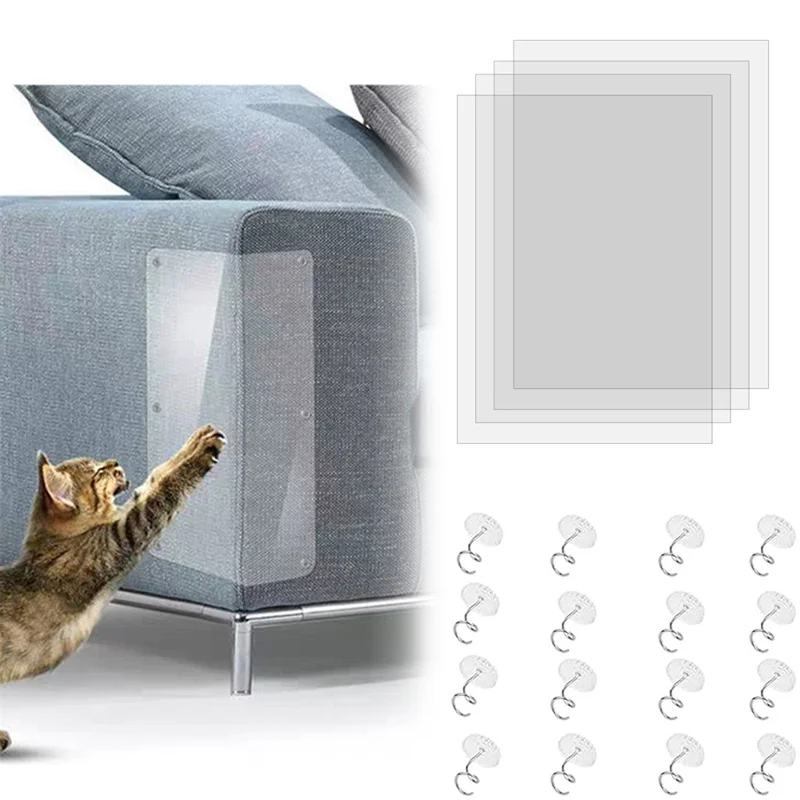 4 Stück Kratzschutz für Möbel mit 16 Nägeln, Schutzfolie für Sofa und Stühle – Transparent