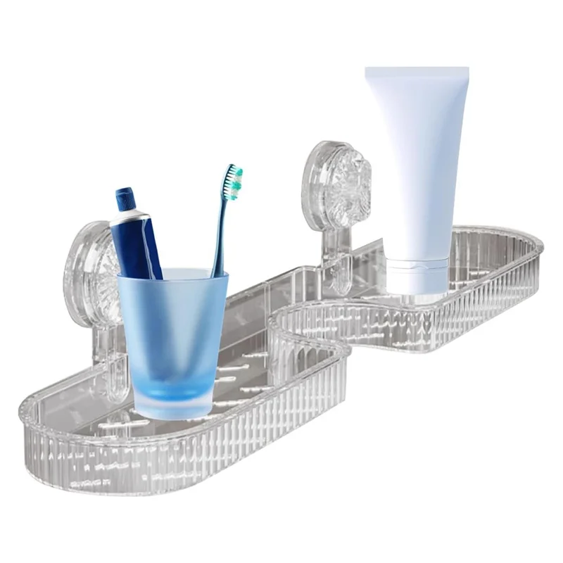 Portachampú Estante de Baño con Ventosa Montado en Pared Estante para Ducha sobre Grifo Soporte para Lavabo - Transparente