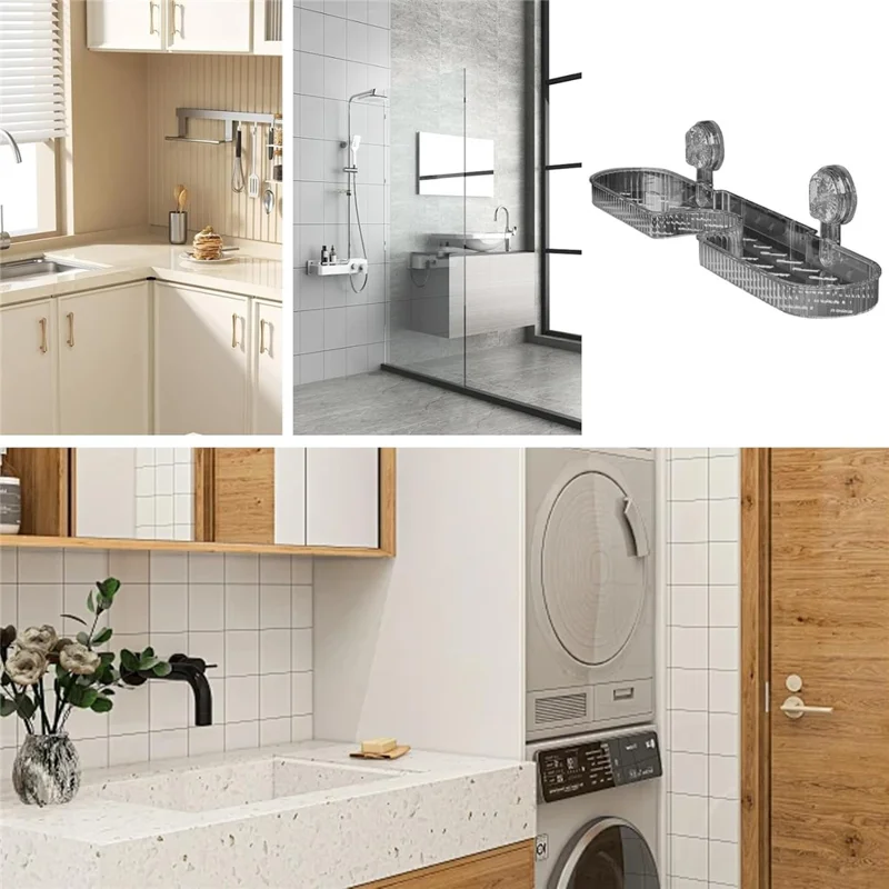 Portachampú Estante de Baño con Ventosa Montado en Pared Estante para Ducha sobre Grifo Soporte para Lavabo - Transparente