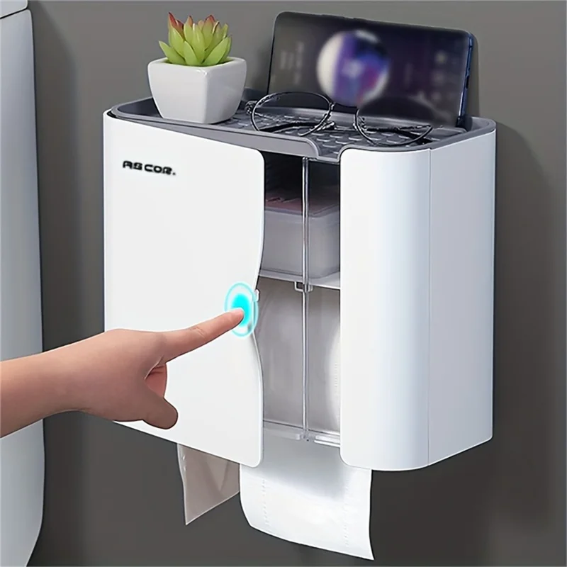 Soporte de Papel Higiénico Montado en Pared sin Perforación, Dispensador de Papel, Organizador de Almacenamiento para Baño - Blanco