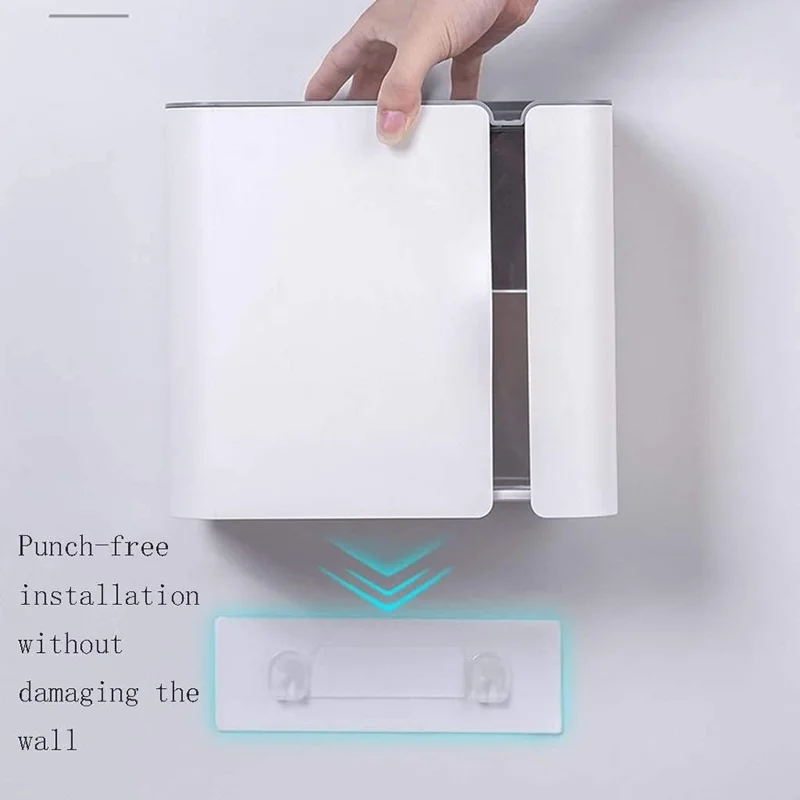 Soporte de Papel Higiénico Montado en Pared sin Perforación, Dispensador de Papel, Organizador de Almacenamiento para Baño - Blanco