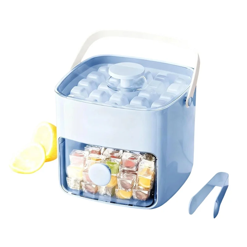 Molde para hielo de doble capa con 48 cavidades, sistema de pulsación y cajón de almacenamiento, bandeja portátil para cubitos de hielo (sin BPA, sin FDA) - Azul