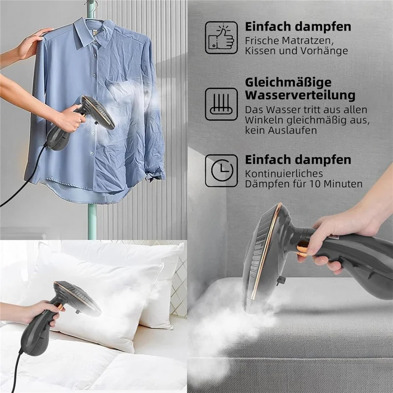 1500 W, fer à vapeur portable, usage sec/humide, main, pliable, défroisseur de vêtements avec réservoir d'eau de 168 ml, prise UE - noir