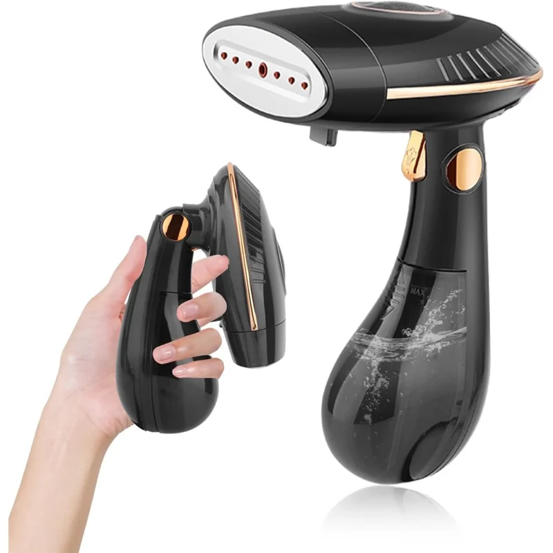 1500 W, fer à vapeur portable, usage sec/humide, main, pliable, défroisseur de vêtements avec réservoir d'eau de 168 ml, prise UE - noir