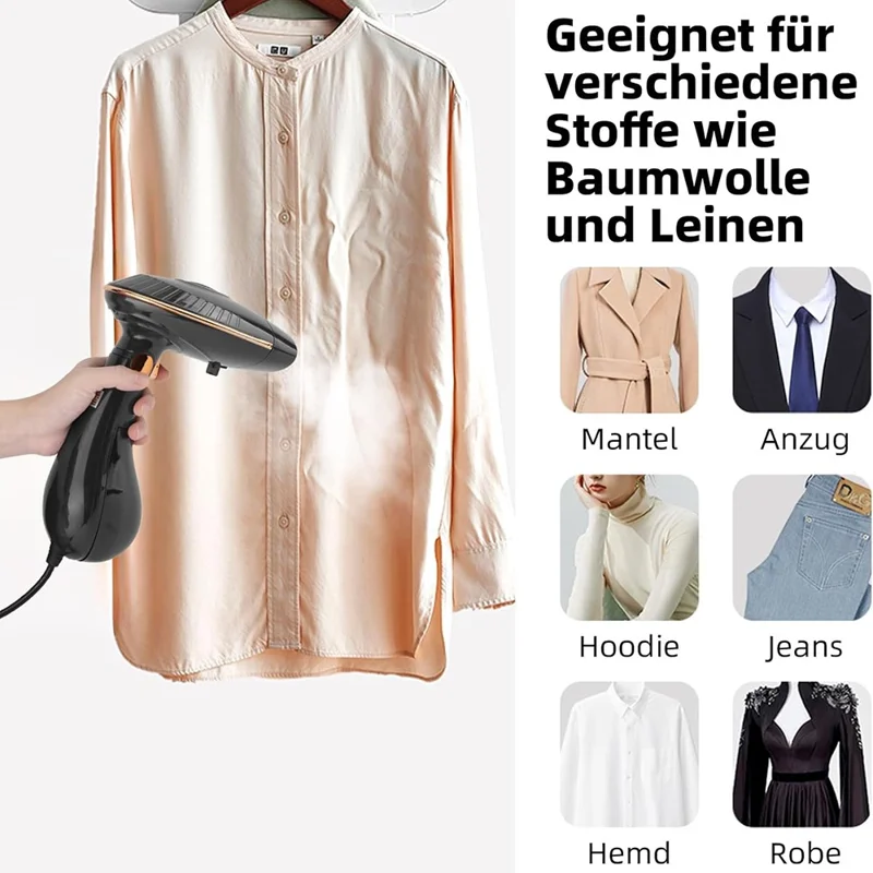 1500 W, fer à vapeur portable, usage sec/humide, main, pliable, défroisseur de vêtements avec réservoir d'eau de 168 ml, prise UE - noir