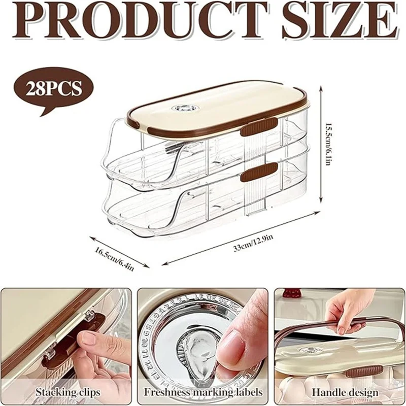 2 niveles, doble fila, contenedor de almacenamiento de huevos con rodadura automática, caja organizadora de huevos de plástico apilable para refrigerador - transparente
