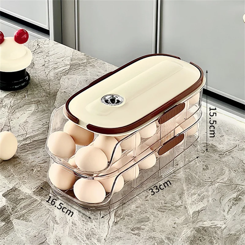 2 niveles, doble fila, contenedor de almacenamiento de huevos con rodadura automática, caja organizadora de huevos de plástico apilable para refrigerador - transparente