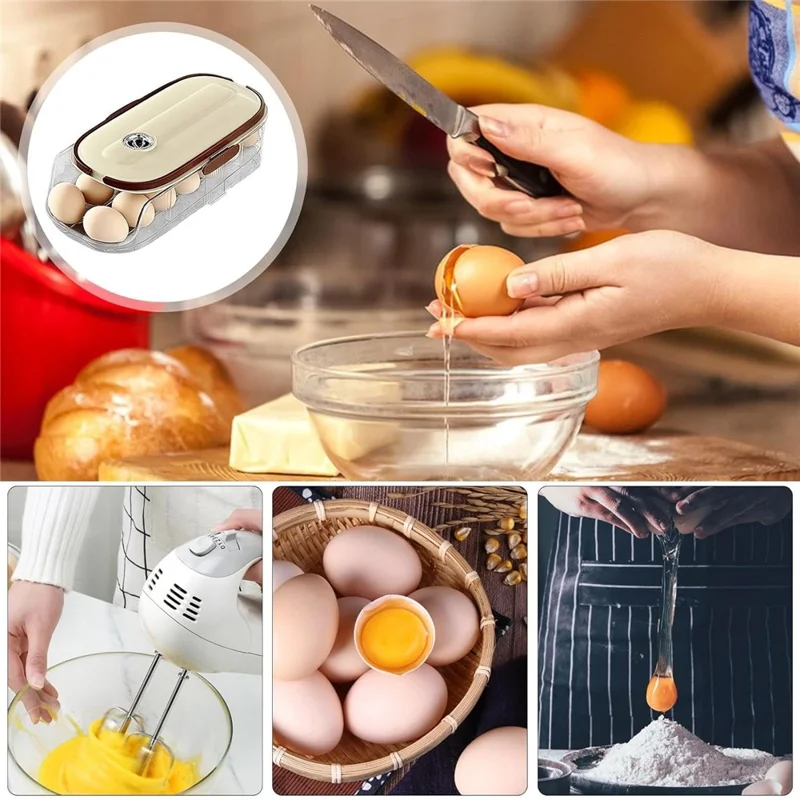 Contenedor de almacenamiento de huevos con rodillo automático de una sola capa y doble fila, caja organizadora de plástico apilable para refrigerador - Transparente