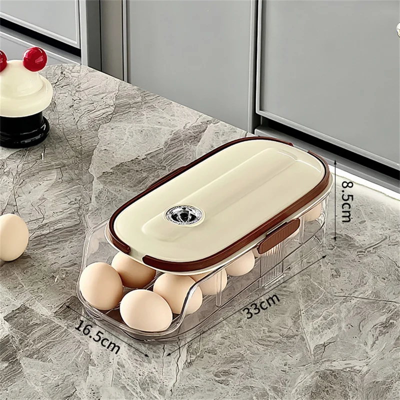 Contenedor de almacenamiento de huevos con rodillo automático de una sola capa y doble fila, caja organizadora de plástico apilable para refrigerador - Transparente