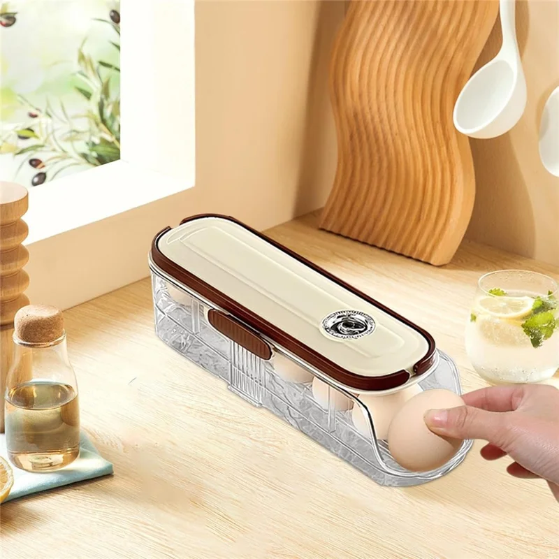 Contenedor de almacenamiento de huevos con rodillo automático de una sola capa y fila, caja organizadora de plástico apilable para refrigerador - Transparente