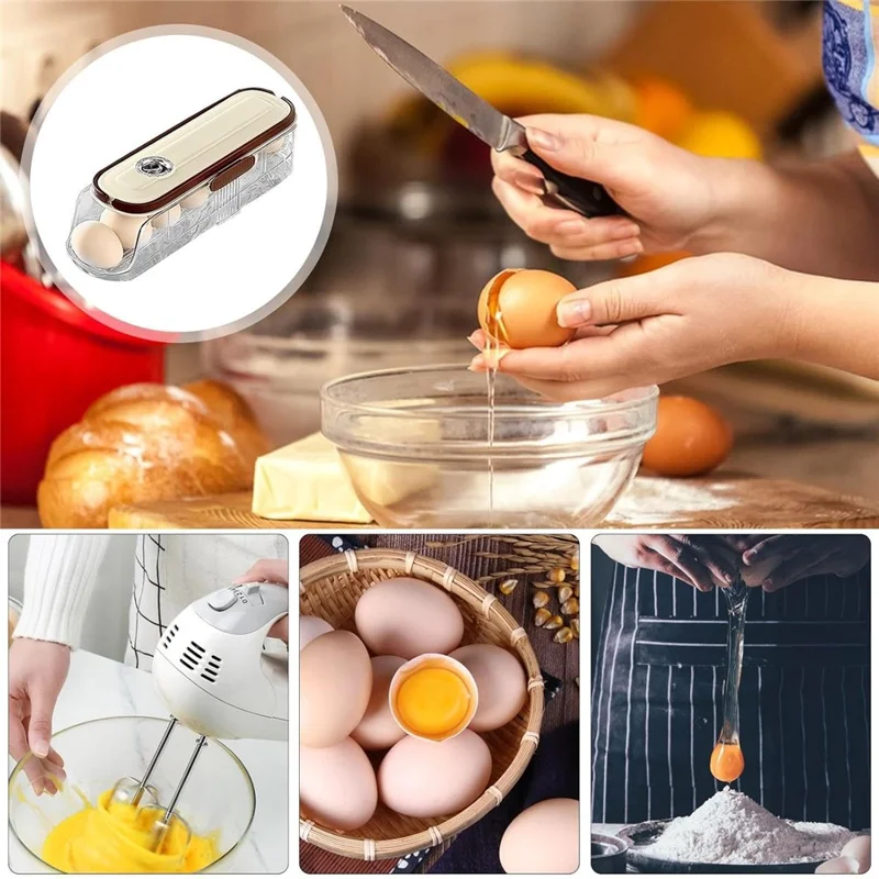 Contenedor de almacenamiento de huevos con rodillo automático de una sola capa y fila, caja organizadora de plástico apilable para refrigerador - Transparente