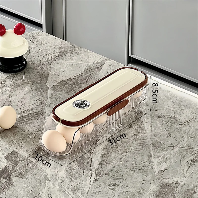 Contenedor de almacenamiento de huevos con rodillo automático de una sola capa y fila, caja organizadora de plástico apilable para refrigerador - Transparente