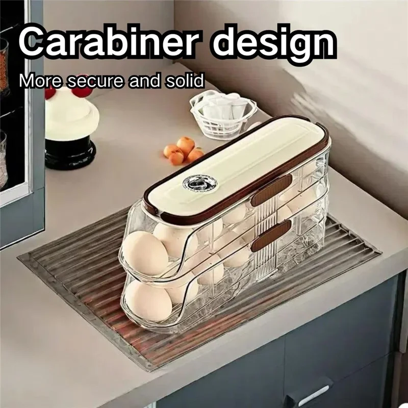 2 niveles, fila individual, contenedor de almacenamiento de huevos con rodillo automático, caja organizadora de plástico apilable para refrigerador - transparente