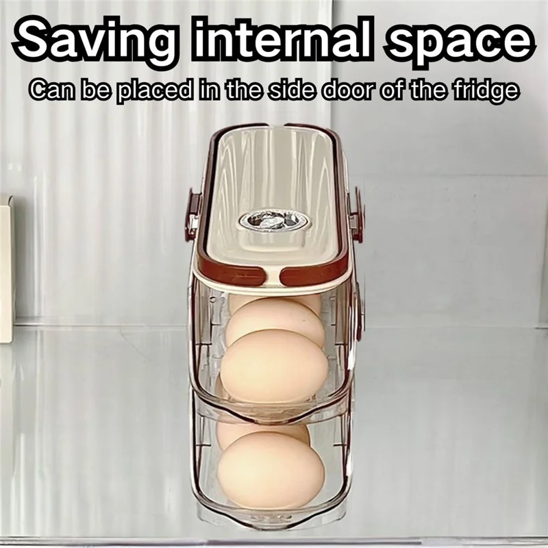2 niveles, fila individual, contenedor de almacenamiento de huevos con rodillo automático, caja organizadora de plástico apilable para refrigerador - transparente