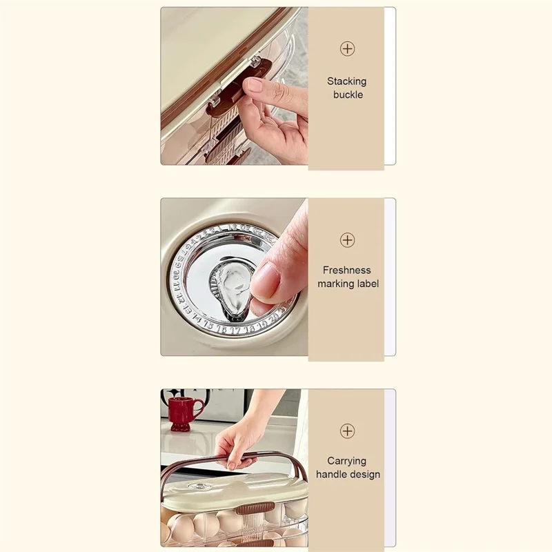 Contenedor de almacenamiento de huevos con rodillo automático de 3 niveles, fila individual, caja organizadora de plástico apilable para refrigerador - Transparente