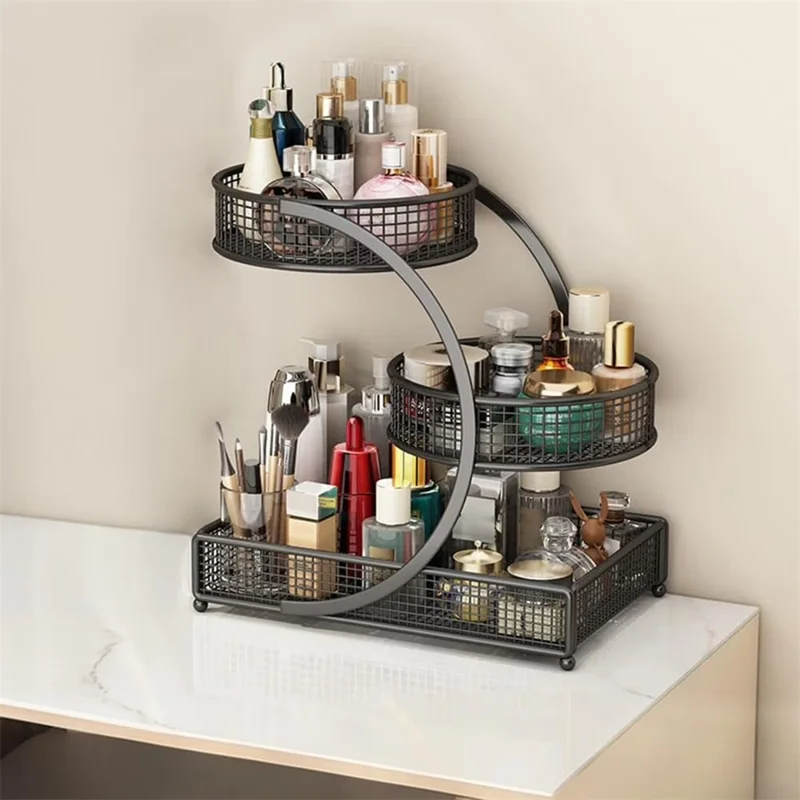 Estante organizador de maquillaje de 3 niveles, soporte de metal para tocador, estante de almacenamiento para encimera, soporte cosmético para baño - Negro
