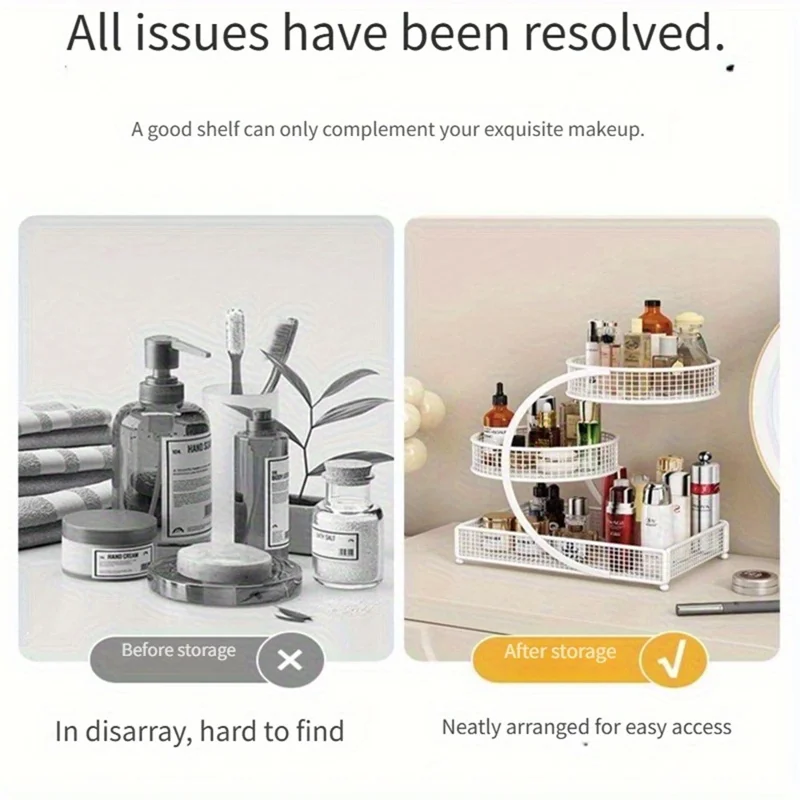 Estante organizador de maquillaje de 3 niveles, soporte de metal para tocador, estante de almacenamiento para encimera, soporte cosmético para baño - Negro