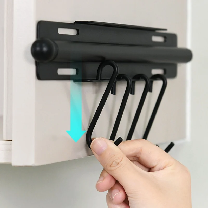 Регулируемая штанга для одежды с 4 крючками, экономия места, настенное крепление, органайзер для шкафа из углеродистой стали, черный цвет