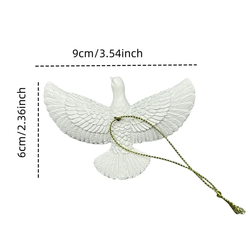 2 Peças Ornamento de Pombo da Paz, Figurinha de Pomba em Resina com Decoração Pendurada Realista em Voo - Branco