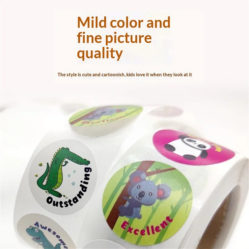 500Pcs / Roll Cartoon Animal Round Stickers Kindergarten Reward Motivational Kids Educational Adhesive Labels - C8