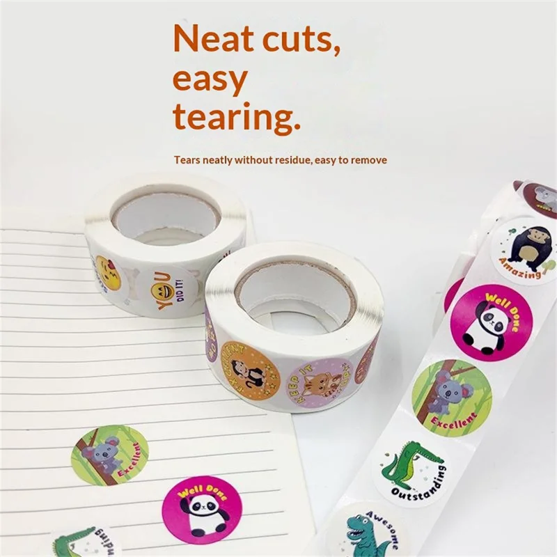 500Pcs / Roll Cartoon Animal Round Stickers Kindergarten Reward Motivational Kids Educational Adhesive Labels - C8