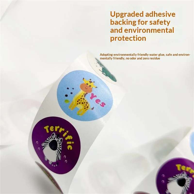 500Pcs / Roll Cartoon Animal Round Stickers Kindergarten Reward Motivational Kids Educational Adhesive Labels - C8