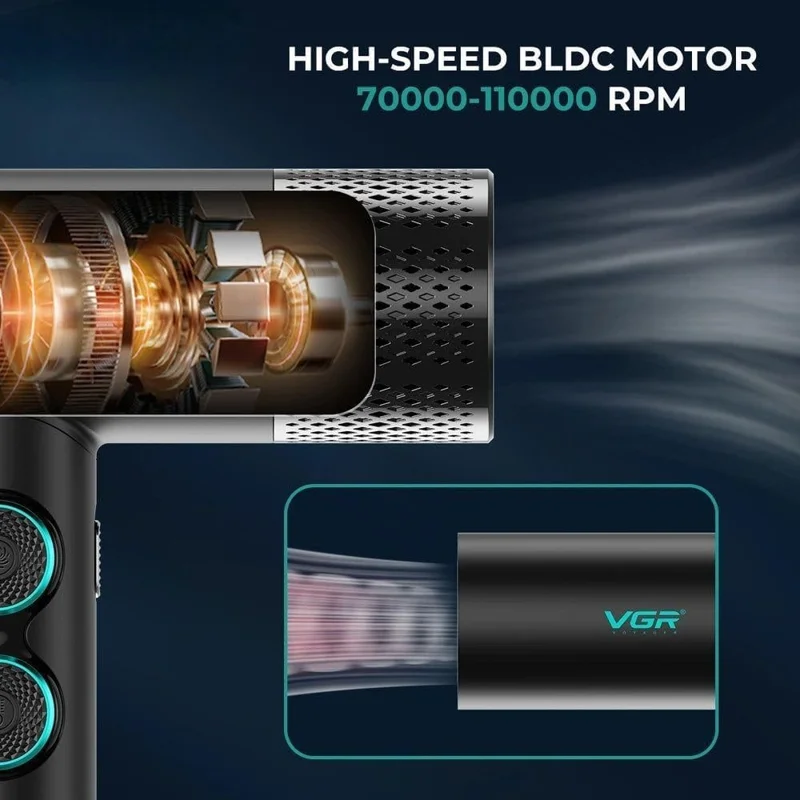 VGR 4 i 1 professionel barberkombi med hårklipper, skægtrimmer, folierazor og hårtørrer – med opladningsdok, EU-stik/kontakt / Sort