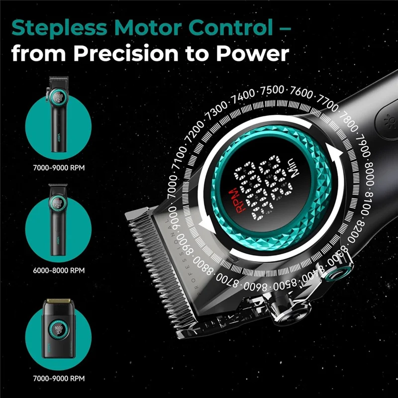 VGR 4 i 1 professionel barberkombi med hårklipper, skægtrimmer, folierazor og hårtørrer – med opladningsdok, EU-stik/kontakt / Sort