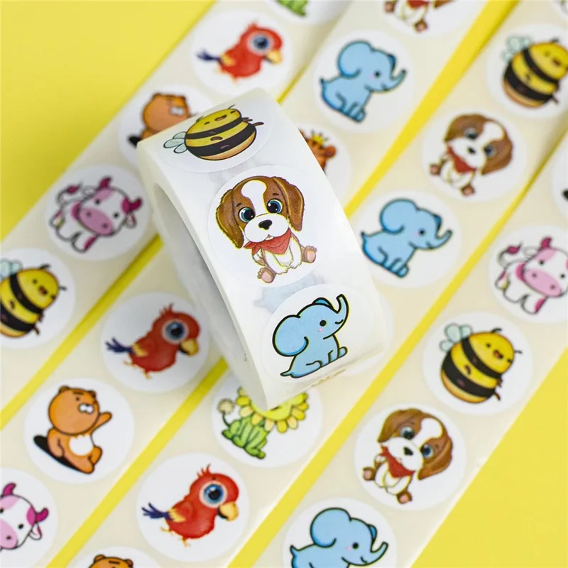 X-229 500Pcs / Roll Cute Cartoon Animal Stickers for Kids Journal Decoration Reward Labels