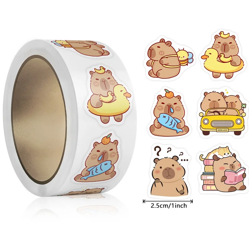 500 шт./рулон, мультяшные милые наклейки с капибарой, наклейки для тетрадей, кружек, конвертов - X-270