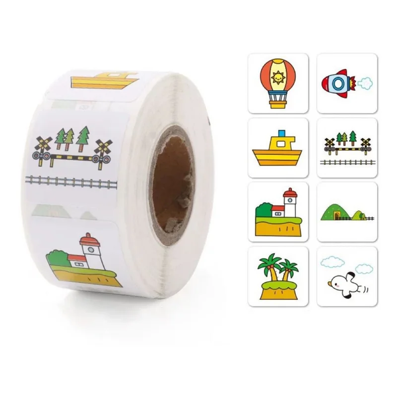 500 шт./рулон, наклейки с мультяшными транспортными средствами, наклейки для декорирования и заклеивания конвертов - X-1