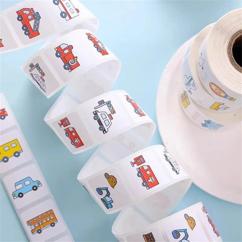 500 шт./рулон, наклейки с мультяшными транспортными средствами, наклейки для декорирования и заклеивания конвертов - X-1