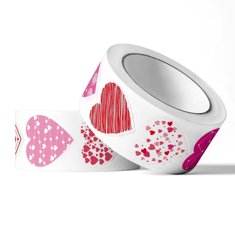 X-077 500Pcs / Roll Heart Shape Sticker Valentine's Day Decorative Stickers for Gift Wrapping Envelope Card DIY Craft