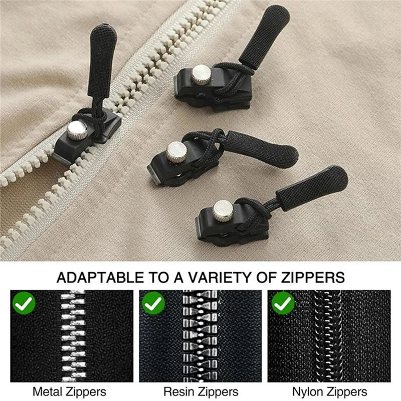Size M Detachable Zipper Pull Replacement for Luggage Bags Backpack Clothes Zipper Slider Repair Kit - Black