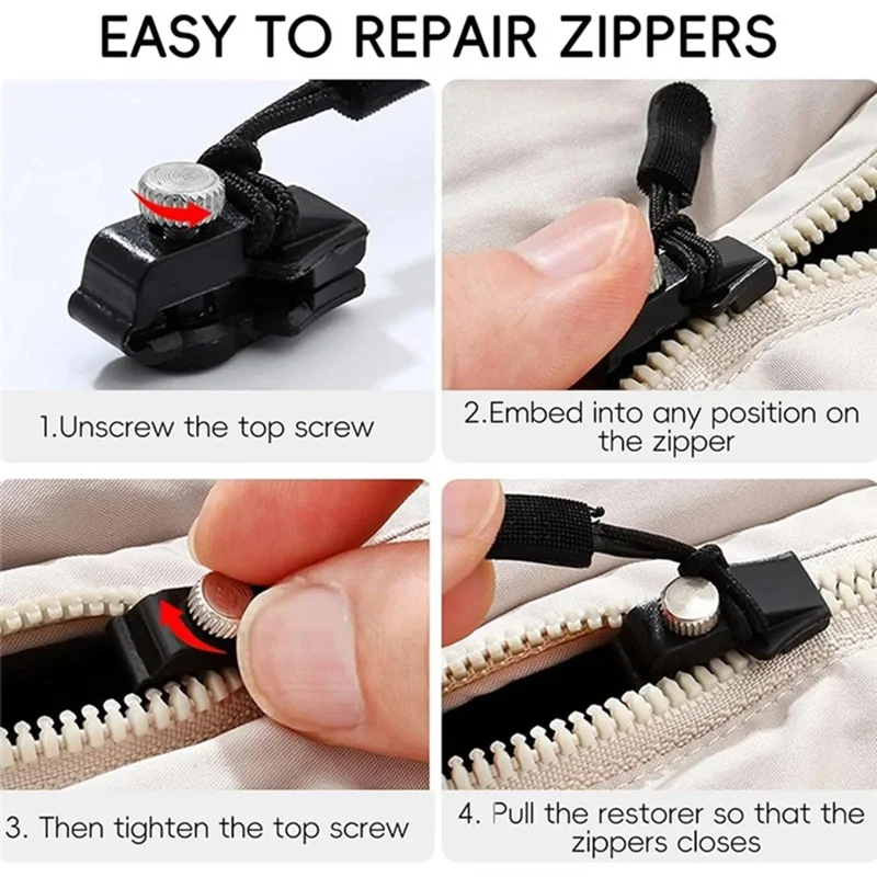 Size M Detachable Zipper Pull Replacement for Luggage Bags Backpack Clothes Zipper Slider Repair Kit - Black