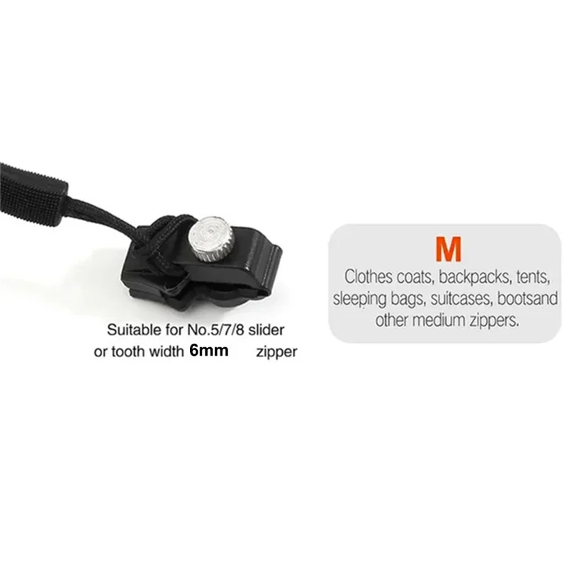 Size M Detachable Zipper Pull Replacement for Luggage Bags Backpack Clothes Zipper Slider Repair Kit - Black