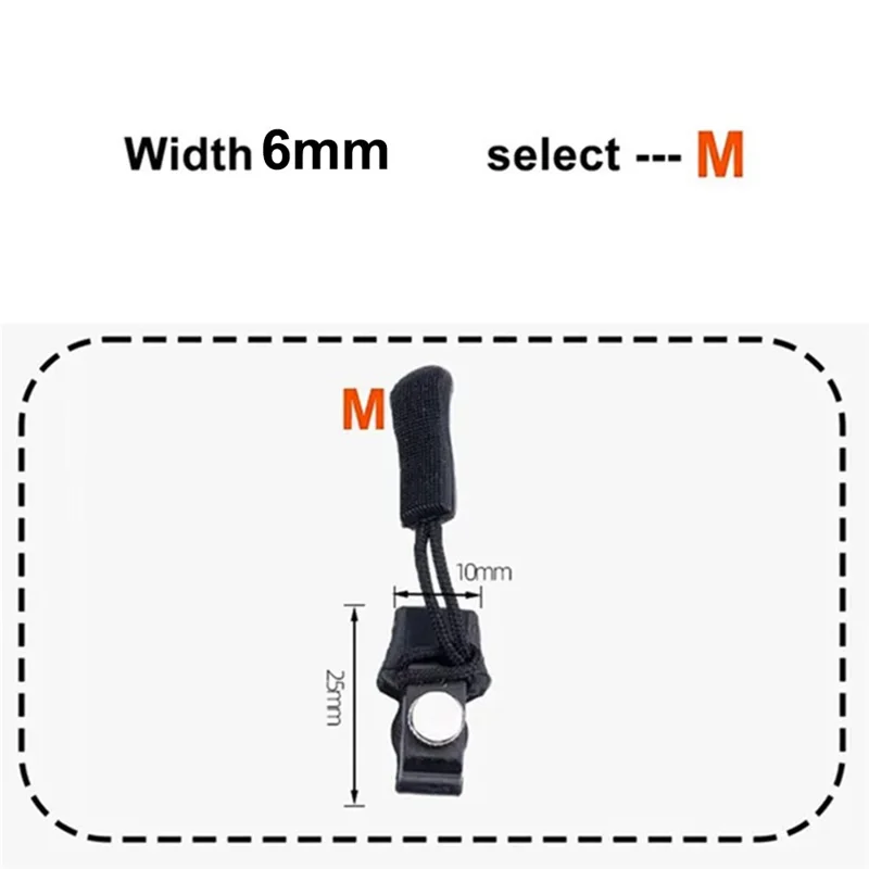 Size M Detachable Zipper Pull Replacement for Luggage Bags Backpack Clothes Zipper Slider Repair Kit - Black