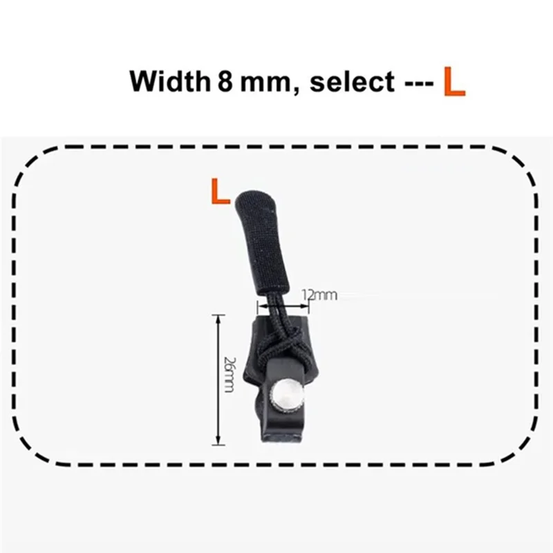 Size L Detachable Zipper Pull Replacement for Luggage Bags Backpack Clothes Zipper Slider Repair Kit - Black