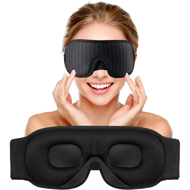 3D Sleep Eye Mask Breathable Mesh Light Blocking Adjustable Strap Ergonomic Eye Mask - Black