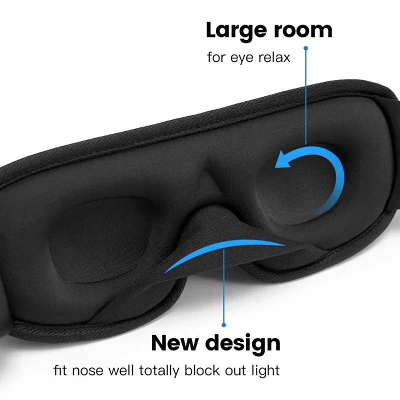 3D Sleep Eye Mask Breathable Mesh Light Blocking Adjustable Strap Ergonomic Eye Mask - Black