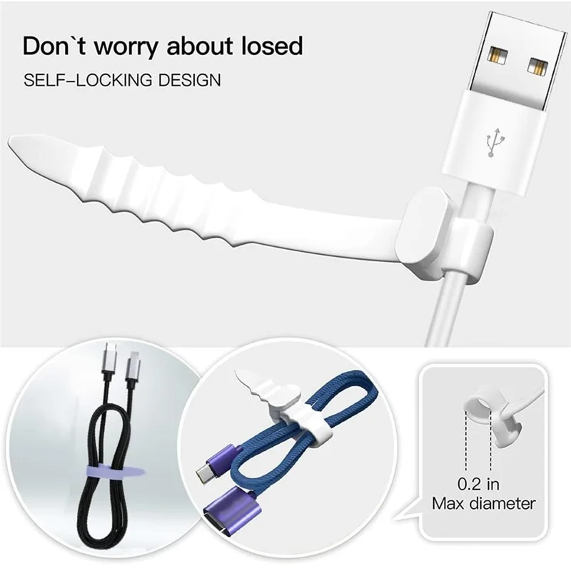 20Pcs Mix Color Silicone Phone Data Cable Winder Data Cord Holder Strap Organizer Cable Tie - Five Colors