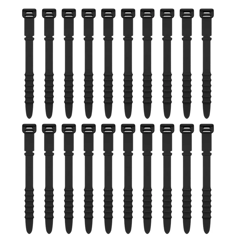 20Pcs Solid Color Silicone Phone Data Cable Winder Data Cord Holder Strap Organizer Cable Tie - Black