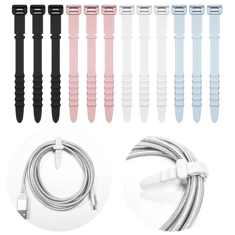 20Pcs Solid Color Silicone Phone Data Cable Winder Data Cord Holder Strap Organizer Cable Tie - Black