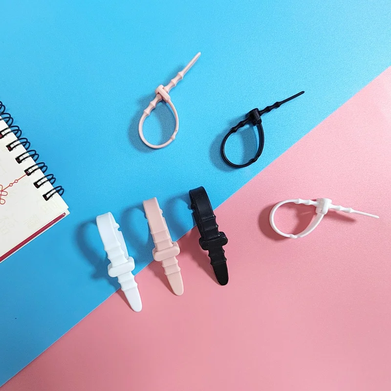 20Pcs Solid Color Silicone Phone Data Cable Winder Data Cord Holder Strap Organizer Cable Tie - Black